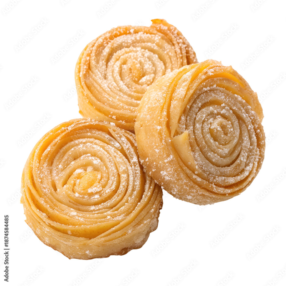 Fototapeta premium Top View of Indian Sweet Chiroti Isolated on Transparent Background