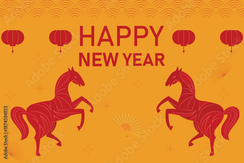 Chainese new year template realistic background, poster, banner design. Poster, Banners and social media templates design for Chinese New Year. Abstract background. Chinese zodiac year of the horse.