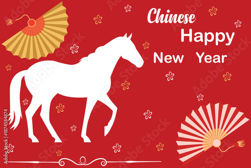 Chainese new year template, realistic background, poster, banner design. Poster, Banners and social media templates design for Chinese New Year.  Abstract background with horse.