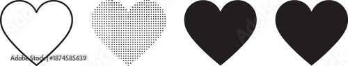 Heart icon set in outline dotted and solid styles representing love favorite like romantic symbol for UI UX design isolated on white background vector illustration
