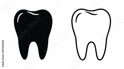 Two tooth illustrations one solid and one outline a striking silhouette