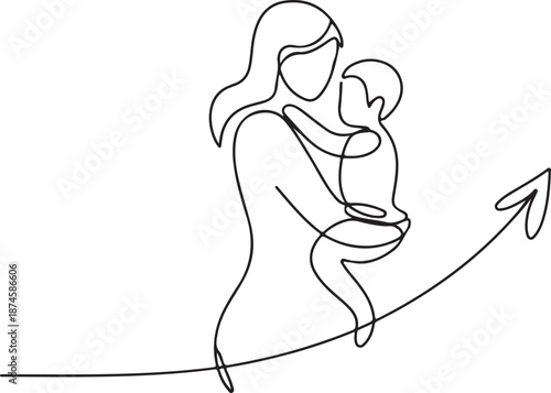 Mother holding baby in arms standing with love and care illustration