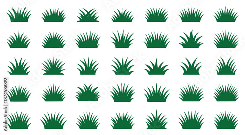 Set of Green Grass Tufts, Nature Vector Icons Collection