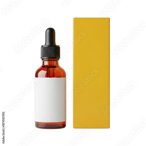 Brown glass bottle with dropper and yellow box