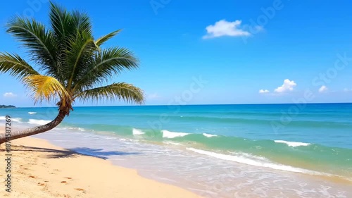 Wallpaper Mural Palm Tree on Sandy Beach with Ocean View Torontodigital.ca