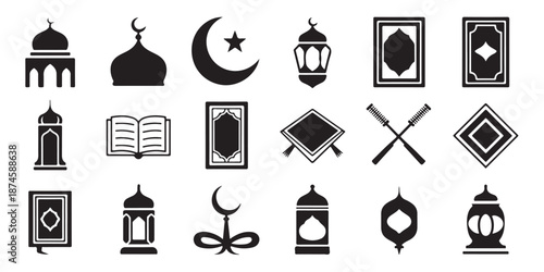 Set of islamic icons, collection of traditional muslim symbols for religious celebrations and culture