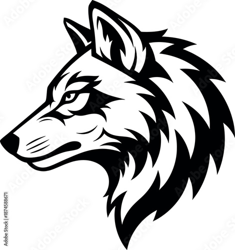 Wallpaper Mural Black and white illustration of a wolfs head in profile Torontodigital.ca