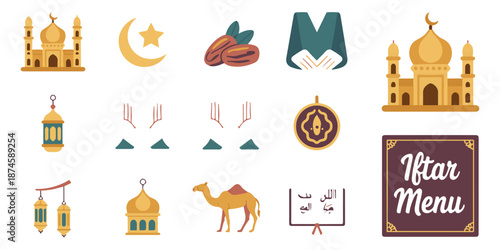 Colorful flat icons collection for Islamic new year and fasting month events
