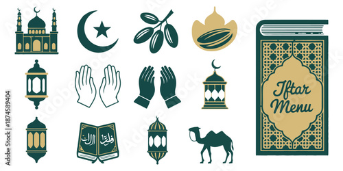 Ramadan and Islamic holiday icons set for religious celebration design