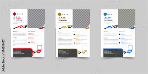 A Corporate business flyer template design set.Innovative corporate flyer template design collection featuring abstract shapes, a contemporary business layout, and an editable vector format