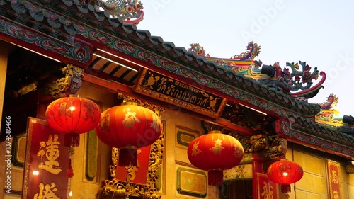 Lanterns at Dragon temple during Lunar New Year. Dragon temple (Wat Mangkon Kamalawat) in Bangkok’s Chinatown. It is Buddhist Chinese temple located in the Chinatown and is a tourist destination. 