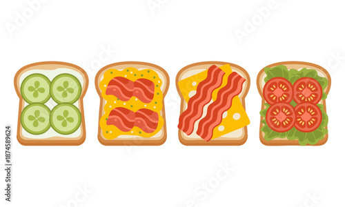 Toast sandwich breakfast food collection vector illustration, easily editable.