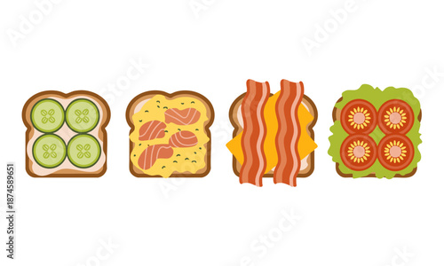 Breakfast toast sandwich collection flat lay illustration
 vector illustration, easily editable.