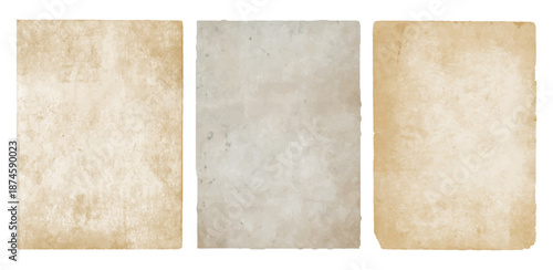 Vintage paper texture set, aged parchment sheet collection, old antique background isolated for retro design