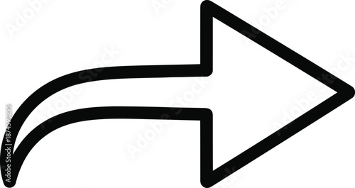 Curved right arrow icon with bold outline, navigation and direction symbol for UI UX, forward and next action button, black vector illustration isolated on white background