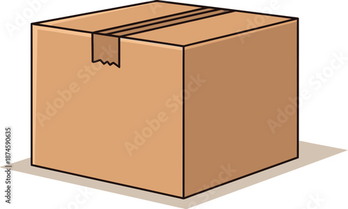 Plain brown cardboard shipping box with sealed tape closure sits isolated on a white background awaiting delivery.