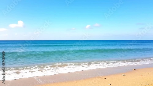 Wallpaper Mural Serene Beach Scene: Ocean Waves, Blue Sky, Sandy Shore Torontodigital.ca