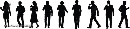 Black Silhouette Vector of People Holding and Drinking Cups in Casual and Professional Poses on White Background
