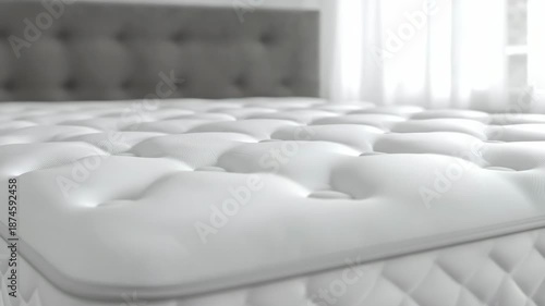 An advertisement for a mattress with a soft quilted surface.
