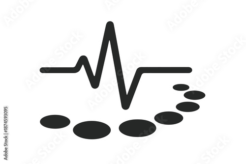 Heartbeat Stone Pathway. Solid style icons of a heartbeat of stepping stones: rhythmic pulse path, glowing stone beats, heartbeat