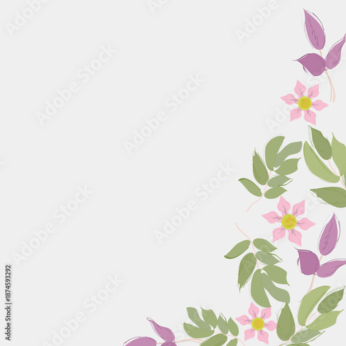 Elegant floral side border with pastel pink flowers and green leaves on a clean white background. Perfect for invitations, greeting cards, wedding stationery, flyers, and vertical social media designs