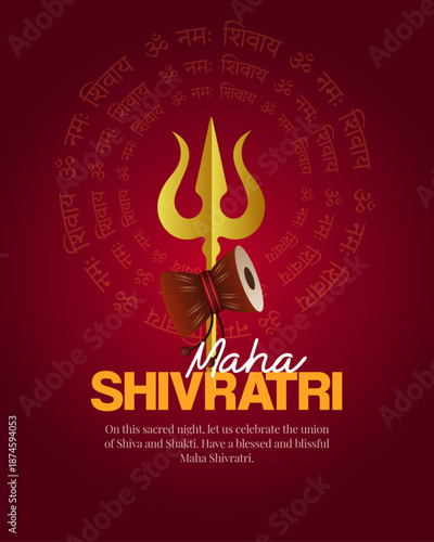 Maha Shivratri Festival Poster with Trishul and Lord Shiva Silhouette Vector Design