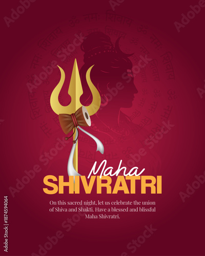 Maha Shivratri Festival Poster with Trishul and Lord Shiva Silhouette Vector Design