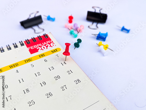 14th feb marked with push pin on calendar 2026 © Photix Studio