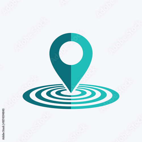 Location marker icon with concentric circles on white background concept for navigation and signal