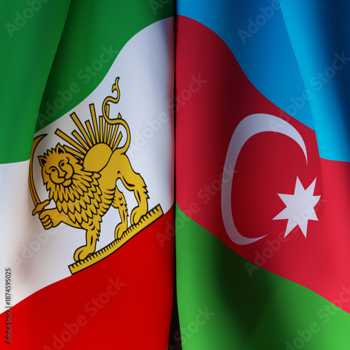 Waving Flags Of Iran Shah And Azerbaijan