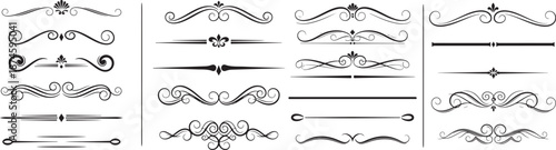 Decorative divider collection in vintage style. Elegant text separators, page borders and simple vector flourishes with ornamental swirls and rule lines eps