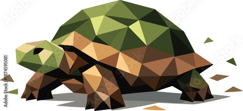 Geometric Turtle Illustration. Low-poly vector illustration focused on a stylized geometric turtle in a minimalist interpretation,