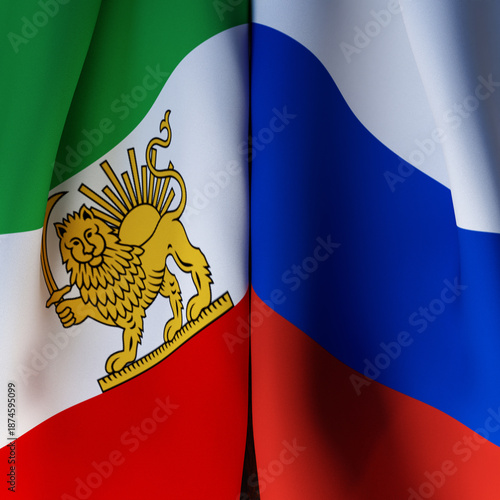 Waving Flags Of Iran Shah And Russia
