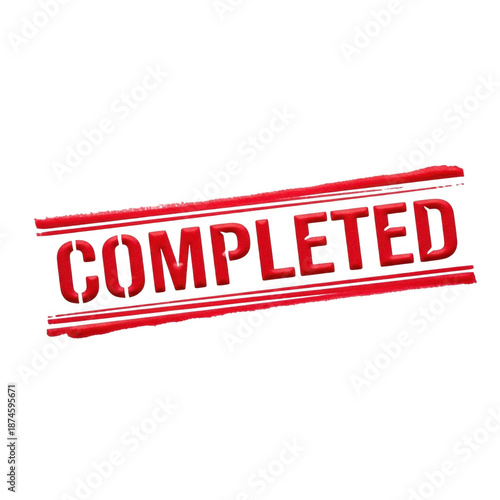 Red completed stamp icon isolated on transparent background