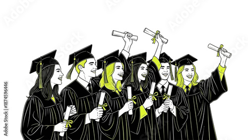 Happy graduates celebrating with diplomas in hand