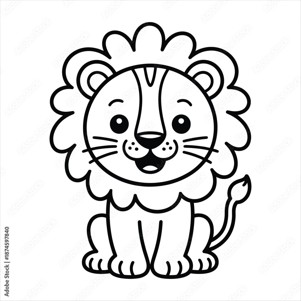 Fototapeta premium Happy cartoon lion with a fluffy mane illustration