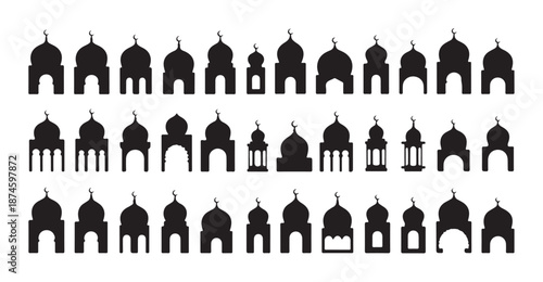 Mosque domes and minarets vector collection of various islamic architectural shapes