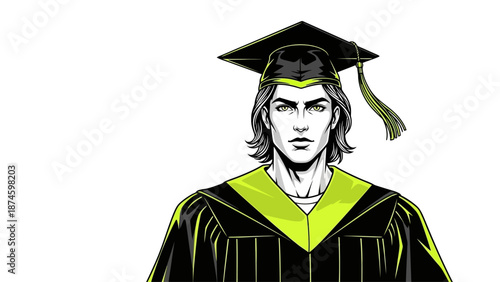 Young man in graduation cap and gown looking confident