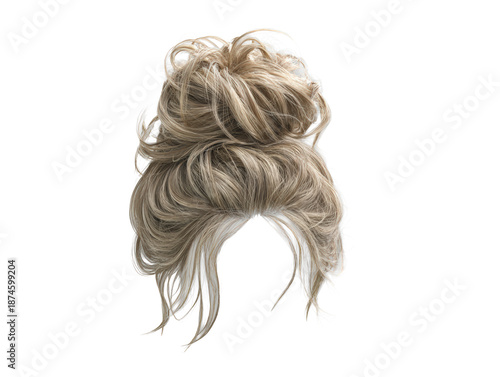 Blonde Messy Bun Hairstyle on Gray Background
