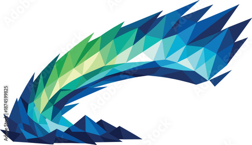 Abstract Northern Lights. Low-poly vector illustration focused on a minimalist abstract interpretation of northern lights,