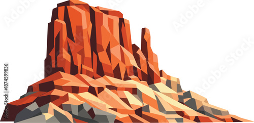 Polygonal Grand Canyon. Low-poly vector illustration focused on an iconic Grand Canyon cliff formation, polygonal geometric style