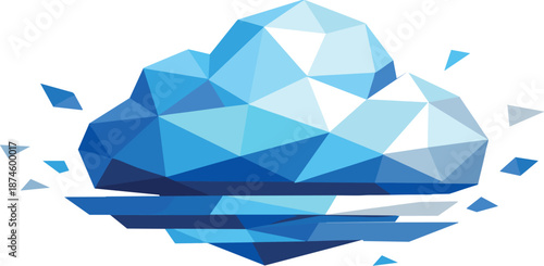 Geometric Cloud Design. Low-poly vector illustration focused on a cloud symbol representing cloud computing, polygonal geometric