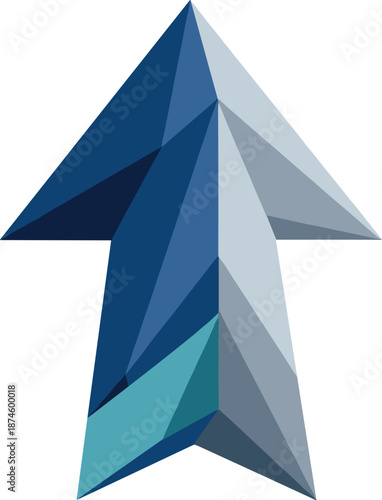Minimalist Arrow Design. Low-poly vector illustration focused on a minimalist upward arrow icon, polygonal geometric style with