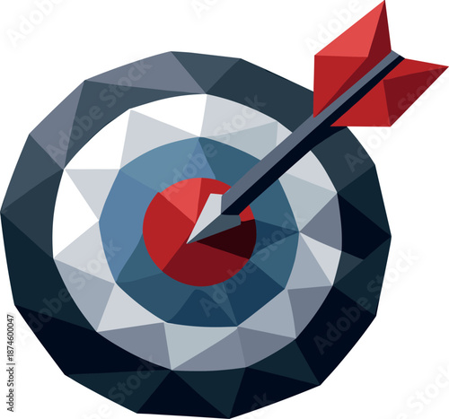 Minimalist Target and Dart. Low-poly vector illustration focused on a minimalist target-and-dart icon symbolizing focus and