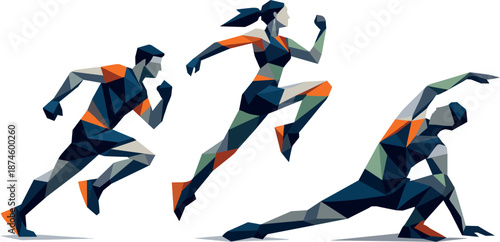 Geometric Athleticism. Low-poly vector illustration focused on an active lifestyle and sports concept, polygonal geometric style