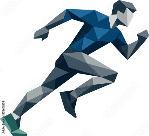 Minimalist Running Icon. Low-poly vector illustration focused on a minimalist running human icon, polygonal geometric style with