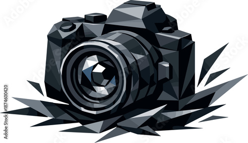 Digital Camera Vector Art. Low-poly vector illustration of a digital camera symbolizing technology, focus, and modern photography,