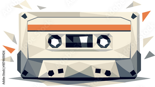 Minimalist Retro Cassette. Low-poly vector illustration of a minimalist retro cassette symbolizing vintage music and timeless