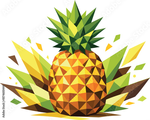 Geometric Pineapple Design. Low-poly vector illustration of a ripe pineapple representing summer, vitamins, and exotic fruit,