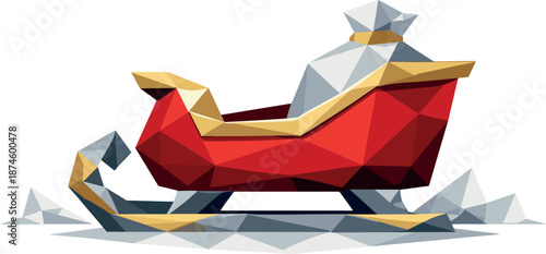 Minimalist Santa Sleigh. Low-poly vector illustration of a minimalist Santa sleigh icon representing Christmas, winter, and